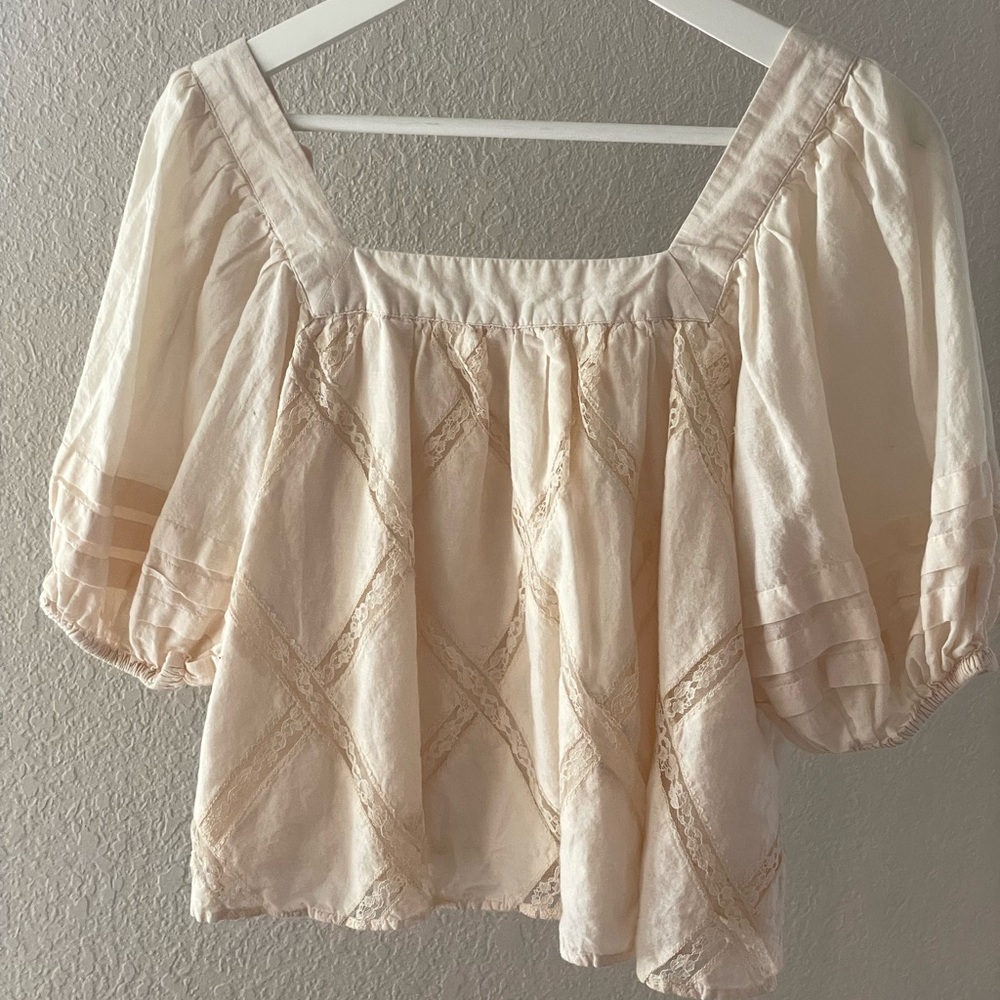 Band of the Free Cream linen blend blouse
